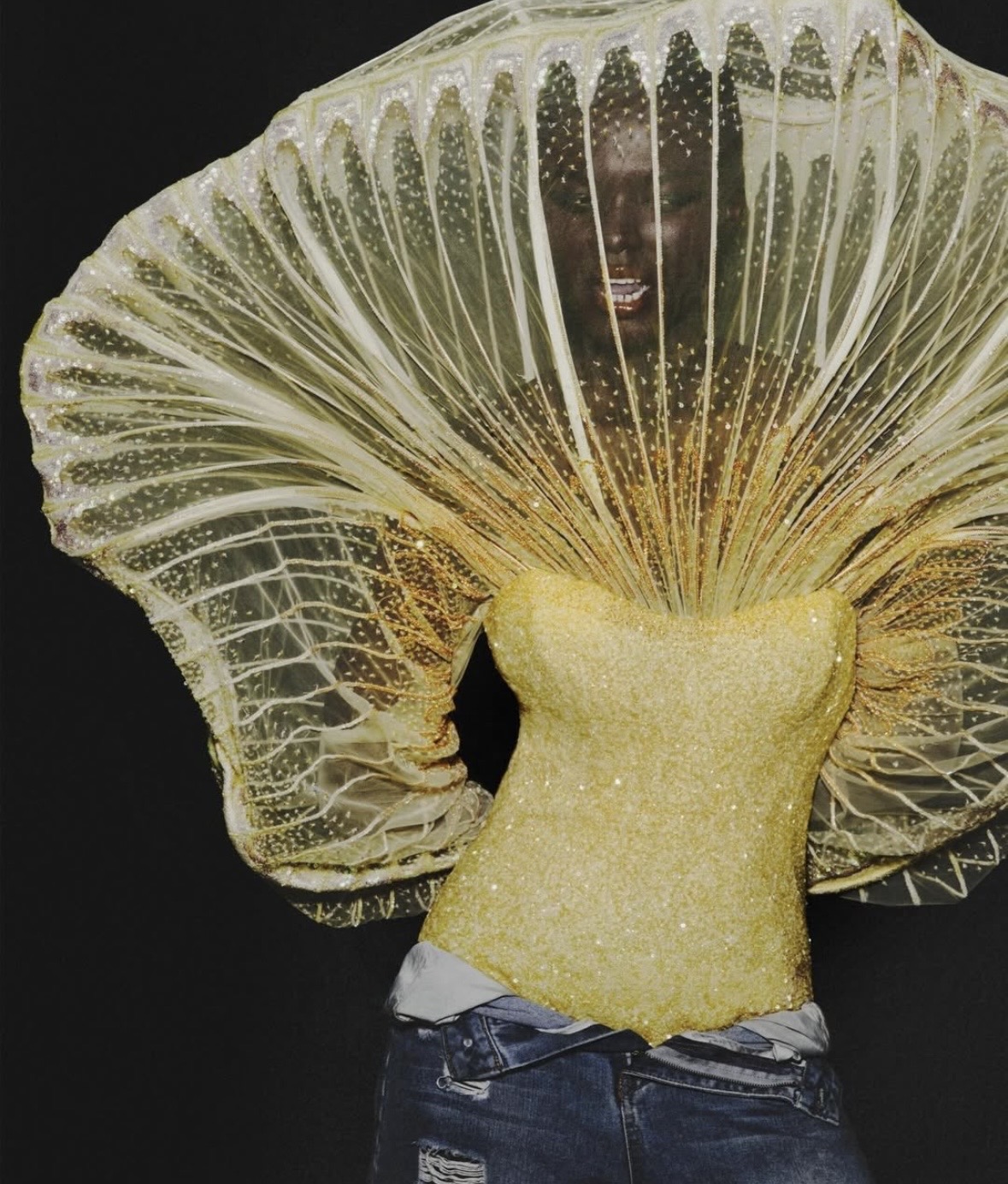 Fashion model with fur collar